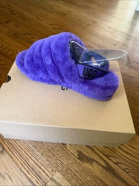 UGG Purple Plush Slide with Branded Strap